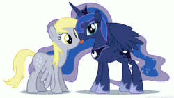 Size: 640x360 | Tagged: safe, artist:mixermike622, derpy hooves, princess luna, pegasus, pony, do princesses dream of magic sheep, g4, season 5, :p, animated, bed, female, flapping, fluffle puffing, frown, gif, kissing, lesbian, licking, luna's nightmare, mare, meme, nightmare, poni licking poni, ship:lunaderp, shipping, spread wings, sweat, tongue out, tongue to tongue, waking up, wide eyes