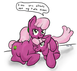 Size: 1000x919 | Tagged: safe, artist:short circuit, idw, cheerilee, cherry blossom (g4), g4, sisters, twins, wrong cutie mark