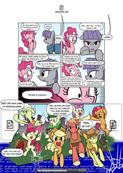 Size: 1024x1450 | Tagged: safe, artist:burning-heart-brony, apple bloom, apple bumpkin, apple fritter, applejack, babs seed, big macintosh, braeburn, granny smith, maud pie, pinkie pie, winona, dog, earth pony, pony, g4, accent, apple family member, background pony, blue screen of death, breaking the fourth wall, comic, eeyup, female, it runs in the family, male, mare, no fourth wall, oh god, stallion, xk-class end-of-the-world scenario, y'all