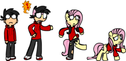 Size: 1024x497 | Tagged: safe, artist:synergicstar, fluttershy, human, g4, exclamation point, female, human male, human to pony, male, male to female, mare, rule 63, simple background, solo, transformation, transformation sequence, transgender transformation, transparent background