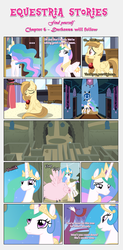 Size: 1919x3916 | Tagged: safe, artist:estories, discord, princess celestia, oc, oc:alice goldenfeather, alicorn, draconequus, flying pig, pegasus, pig, pony, comic:find yourself, g4, comic, hilarious in hindsight, maze