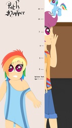 Size: 670x1192 | Tagged: safe, artist:the-crusader-network, rainbow dash, scootaloo, human, g4, age regression, diaper, humanized