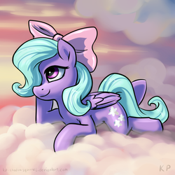 Size: 1500x1500 | Tagged: safe, artist:kp-shadowsquirrel, flitter, pony, g4, cloud, cloudy, female, hair over one eye, smiling, solo