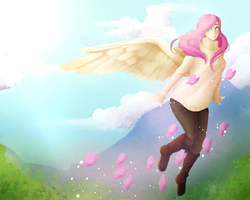 Size: 2000x1600 | Tagged: safe, artist:comico-sam, fluttershy, human, g4, clothes, female, humanized, solo, sweatershy, winged humanization