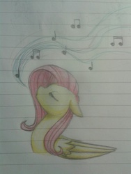 Size: 960x1280 | Tagged: safe, artist:breadcipher, fluttershy, g4, female, lined paper, singing, solo, traditional art