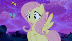 Size: 634x357 | Tagged: safe, screencap, fluttershy, pegasus, pony, do princesses dream of magic sheep, g4, animated, dream, female, flutterbat, lucid dreaming, mare, muffin, night, transformation, winged muffin