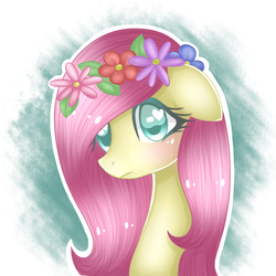 Size: 1223x1223 | Tagged: safe, artist:akumusan, fluttershy, g4, female, floral head wreath, solo