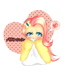 Size: 400x400 | Tagged: safe, artist:iatoma, fluttershy, human, g4, clothes, female, humanized, lowres, solo, sweatershy