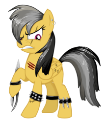 Size: 897x1027 | Tagged: safe, artist:blazelimit, artist:mookage, daring do, g4, edgy, female, solo, weapon