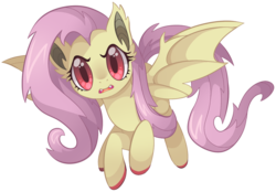 Size: 990x690 | Tagged: safe, artist:uncertainstardust, fluttershy, bat pony, pony, g4, bat wings, female, flutterbat, looking at you, red eyes, simple background, solo, species swap, spread wings, transparent background, wings
