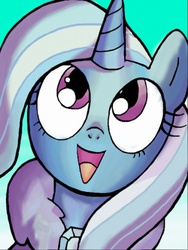 Size: 385x512 | Tagged: safe, artist:edyzh, idw, trixie, pony, unicorn, g4, 3ds, :>, cute, diatrixes, female, happy, solo, style emulation