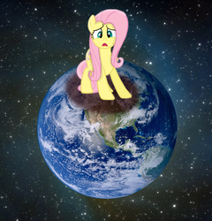 Size: 2224x2320 | Tagged: safe, artist:sexyman60, fluttershy, pegasus, pony, g4, earth, giant pony, giantess, giantshy, high res, irl, macro, mega fluttershy, photo, ponies in real life, space, stars