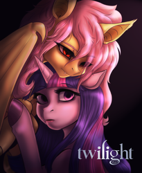 Size: 2700x3300 | Tagged: safe, artist:jitterbugjive, fluttershy, twilight sparkle, g4, female, flutterbat, high res, lesbian, namesake, pun, ship:twishy, shipping, twilight (series)