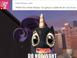 Size: 1024x768 | Tagged: safe, artist:php74, rarity, g4, 3d, ask, crossover, do not want, gmod, image macro, meme, pinkie pyro, pony fortress 2, rarispy, tumblr