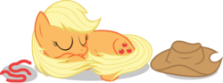 Size: 2933x1091 | Tagged: safe, artist:shutterflyeqd, applejack, earth pony, pony, g4, female, loose hair, mare, simple background, sleeping, solo, transparent background, vector