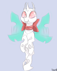 Size: 800x989 | Tagged: safe, artist:[redacted], oc, oc only, changeling, albino, albino changeling, flying, ribbon, simple background, solo