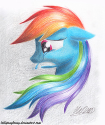 Size: 1024x1223 | Tagged: safe, artist:lollipony, rainbow dash, pegasus, pony, g4, bust, crying, female, mare, portrait, solo, traditional art