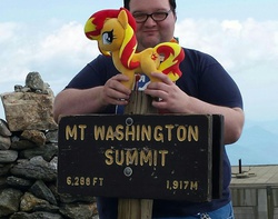 Size: 1024x806 | Tagged: safe, artist:poetoffate, sunset shimmer, human, pony, g4, irl, irl human, mount washington, new hampshire, photo, plushie, ponies around the world