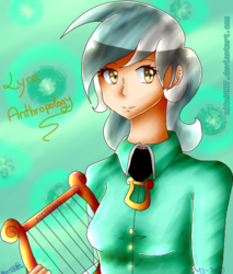 Size: 497x583 | Tagged: safe, artist:nite3007, lyra heartstrings, human, g4, female, humanized, lyre, musical instrument, smiling, solo