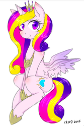Size: 534x799 | Tagged: safe, artist:divided-s, princess cadance, alicorn, pony, g4, crown, cute, female, jewelry, looking at you, mare, regalia, sitting, smiling, solo
