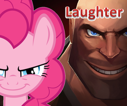 Size: 961x804 | Tagged: safe, artist:biggreenpepper, artist:hooon, edit, pinkie pie, g4, crossover, face comparison, heavy (tf2), laughing, team fortress 2