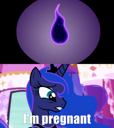 Size: 1280x1440 | Tagged: safe, edit, edited screencap, screencap, princess luna, tantabus, alicorn, pony, do princesses dream of magic sheep, g4, caption, ethereal mane, female, hilarious in hindsight, implied pregnancy, mare, out of context, starry mane