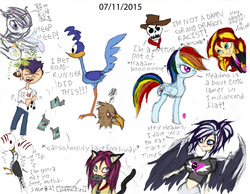 Size: 3292x2550 | Tagged: safe, artist:great-5, rainbow dash, sunset shimmer, oc, oc:stargazer, alicorn, fish, human, pegasus, pony, seagull, equestria girls, g4, catgirl, face fart, fart, fart noise, female, headmo j. seymour footmelvin, high res, krystal, looney tunes, male, man-eagle, mare, merrie melodies, mouth hold, non-mlp oc, road runner, safhira, star fox, starlight (series), the man they call ghost, true capitalist radio, x eyes
