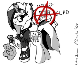 Size: 653x548 | Tagged: safe, artist:woona, twilight sparkle, g4, anarchist, anarchy, eye contact, female, piercing, rock (music), rocker, solo