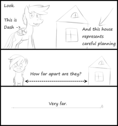 Size: 1389x1477 | Tagged: safe, artist:gapaot, oc, oc only, oc:random dash, blank flank, comic, monochrome, science, sketch