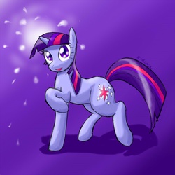 Size: 600x600 | Tagged: safe, artist:zokoira, twilight sparkle, pony, unicorn, g4, female, mare, raised hoof, unicorn twilight