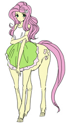 Size: 466x849 | Tagged: safe, artist:pasikon, fluttershy, centaur, ponytaur, equestria girls, g4, blushing, clothes, pixiv, skirt, solo, tank top