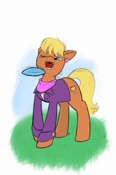 Size: 1187x1772 | Tagged: safe, artist:trickydick, ms. harshwhinny, g4, behaving like a dog, female, frisbee, ponified animal photo, solo, unprofessional