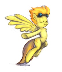 Size: 1033x1200 | Tagged: safe, artist:maxtaka, spitfire, g4, backbend, eyes closed, female, goggles, solo