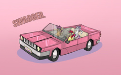 Size: 1100x680 | Tagged: safe, artist:uc77, apple bloom, scootaloo, sweetie belle, g4, car, convertible, cutie mark crusaders, sunglasses, swag