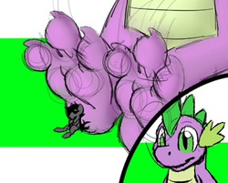 Size: 391x315 | Tagged: safe, artist:thewildcoon, spike, oc, g4, feet, foot fetish, macro, micro