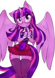 Size: 1000x1400 | Tagged: safe, artist:ihara, twilight sparkle, anthro, g4, both cutie marks, clothes, female, glasses, school uniform, socks, solo, thigh highs, twilight sparkle (alicorn)