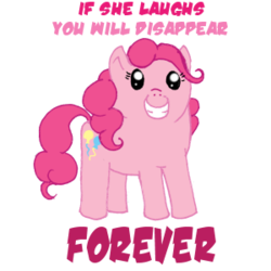 Size: 300x300 | Tagged: safe, artist:deathdog3000, pinkie pie, g4, caption, female, grin, pink text, solo