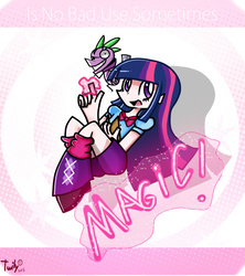 Size: 681x767 | Tagged: safe, artist:twilytrinky, spike, twilight sparkle, equestria girls, g4, my little pony equestria girls: rainbow rocks, anarchy stocking, chuck (panty and stocking with garterbelt), magic, panty and stocking with garterbelt, stockinglight, style emulation