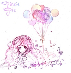 Size: 877x910 | Tagged: safe, artist:mochatchi, pinkie pie, human, g4, balloon, female, heart, heart balloon, humanized, solo