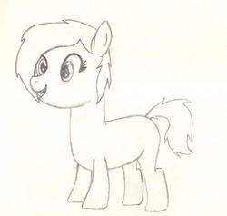 Size: 2061x1963 | Tagged: safe, artist:chronicle23, oc, oc only, unnamed oc, earth pony, pony, blank flank, cute, female, generic pony, grin, mare, monochrome, solo, traditional art