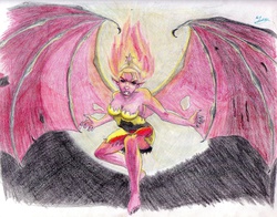 Size: 2842x2229 | Tagged: safe, artist:dashprime, sunset shimmer, demon, equestria girls, g4, female, high res, large wings, solo, sunset satan, traditional art