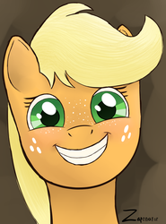 Size: 1892x2562 | Tagged: safe, artist:zaponator, applejack, g4, female, freckles, smiling, solo