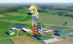 Size: 1110x669 | Tagged: safe, artist:fandroit, applejack, equestria girls, g4, farm, giantess, macro