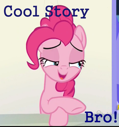 Size: 640x682 | Tagged: safe, artist:slb94, edit, edited screencap, screencap, pinkie pie, g4, party pooped, caption, cool story bro, image macro, text