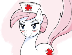 Size: 1815x1403 | Tagged: safe, artist:redanon, nurse redheart, earth pony, pony, g4, bedroom eyes, female, raised tail, solo