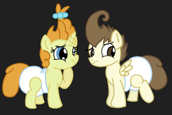 Size: 1024x682 | Tagged: safe, artist:diaponies, artist:fillyscoots42, pound cake, pumpkin cake, pegasus, pony, g4, baby, cake twins, colored, diaper, diaper fetish, duo, non-baby in diaper, older, poofy diaper