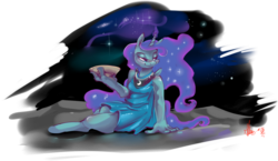 Size: 3067x1773 | Tagged: safe, artist:alumx, princess luna, anthro, unguligrade anthro, g4, bowl, female, solo