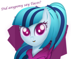 Size: 977x818 | Tagged: dead source, safe, artist:vipeydashie, sonata dusk, pony, g4, clothes, cute, daaaaaaaaaaaw, equestria girls ponified, female, hoodie, ponified, smiling, solo, sonata fuel, sonatabetes, sonataco, taco, that girl sure loves tacos, that pony sure does love tacos, that siren sure does love tacos