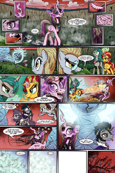 Size: 1280x1920 | Tagged: safe, artist:gray--day, derpy hooves, gilda, king sombra, maud pie, princess cadance, queen chrysalis, sunset shimmer, tree of harmony, trixie, alicorn, griffon, pony, comic:of kings and changelings, g4, alternate universe, bright eyes (mirror universe), comic, crystal heart, dark magic, dialogue, evil cadance, glasses, good king sombra, i can't believe it's not idw, mirror universe, race swap, reversalis, speech bubble, transformation, tree of disharmony, trixiecorn