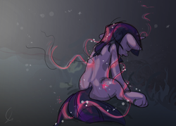 Size: 2100x1500 | Tagged: safe, artist:ruby, twilight sparkle, g4, crying, female, magic, rear view, solo